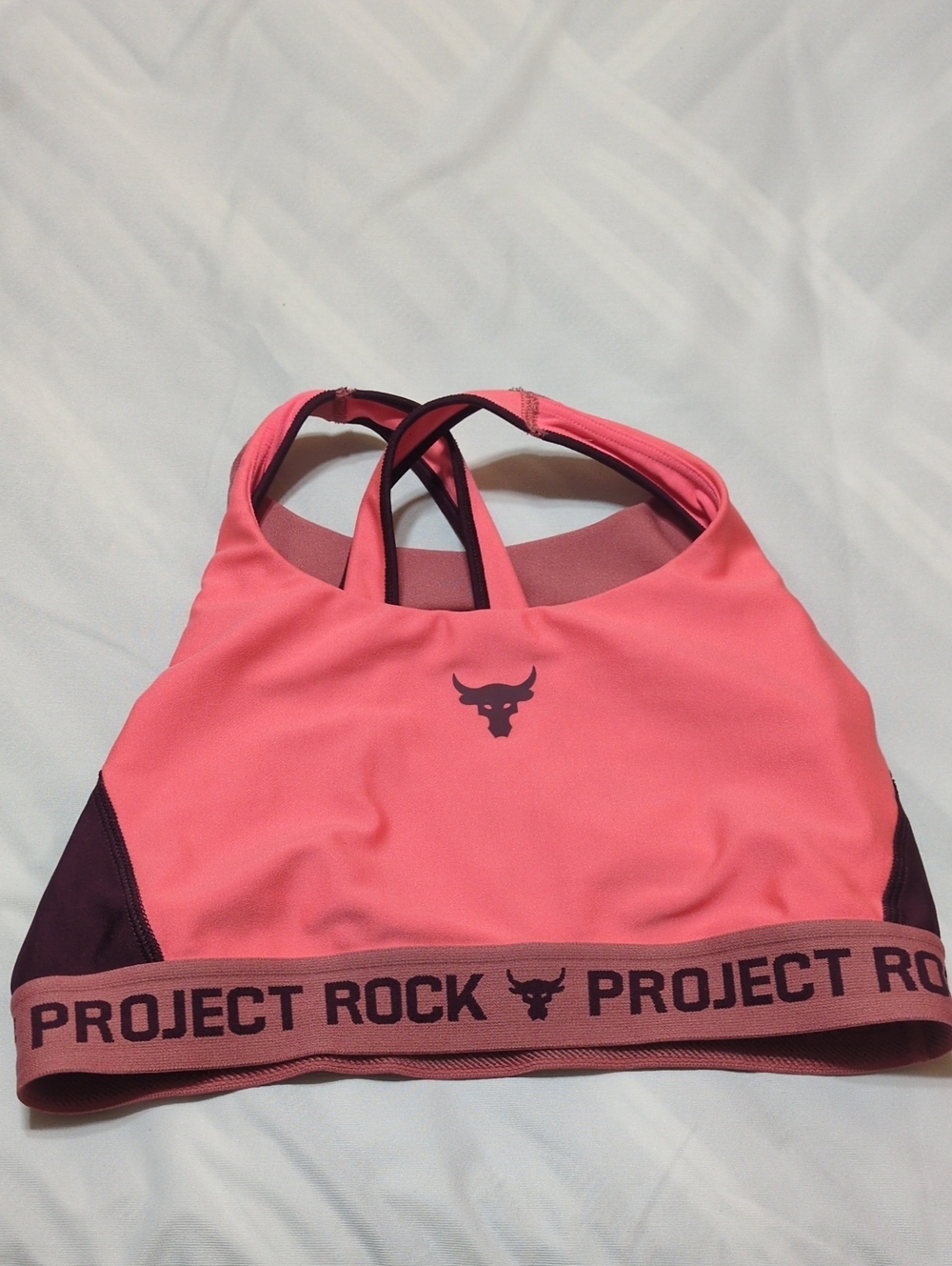 Under Armour Project Rock Coral & Dark Maroon Sports Bra